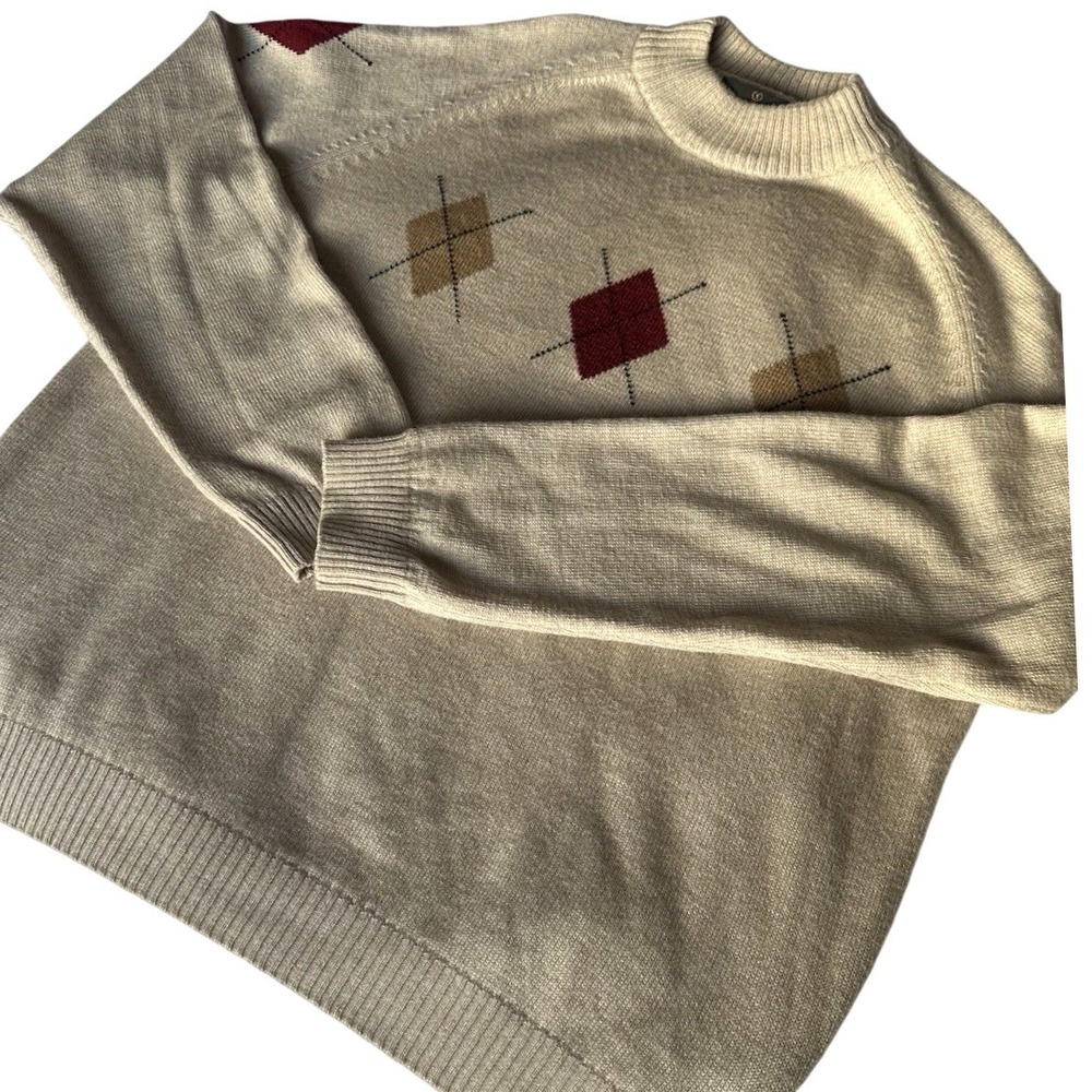 Bugatchi Uomo Italian Fine Wool‎ Geometric Sweater Men's XL Beige Winter